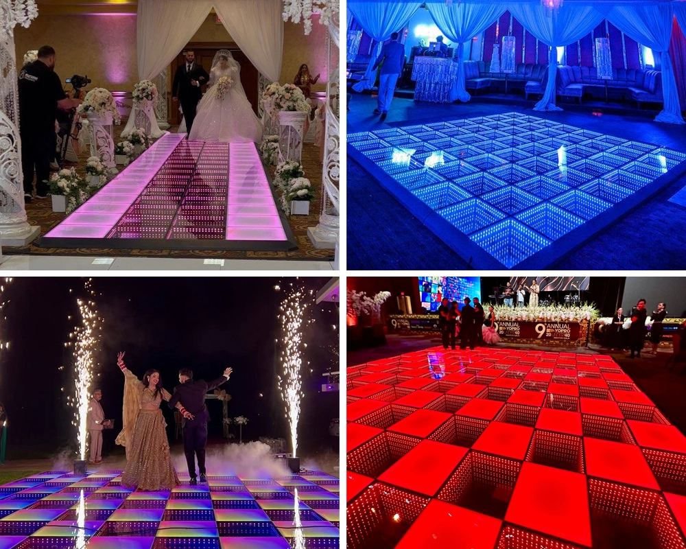 Comparison of standard wedding dance floor sizes for different guest counts