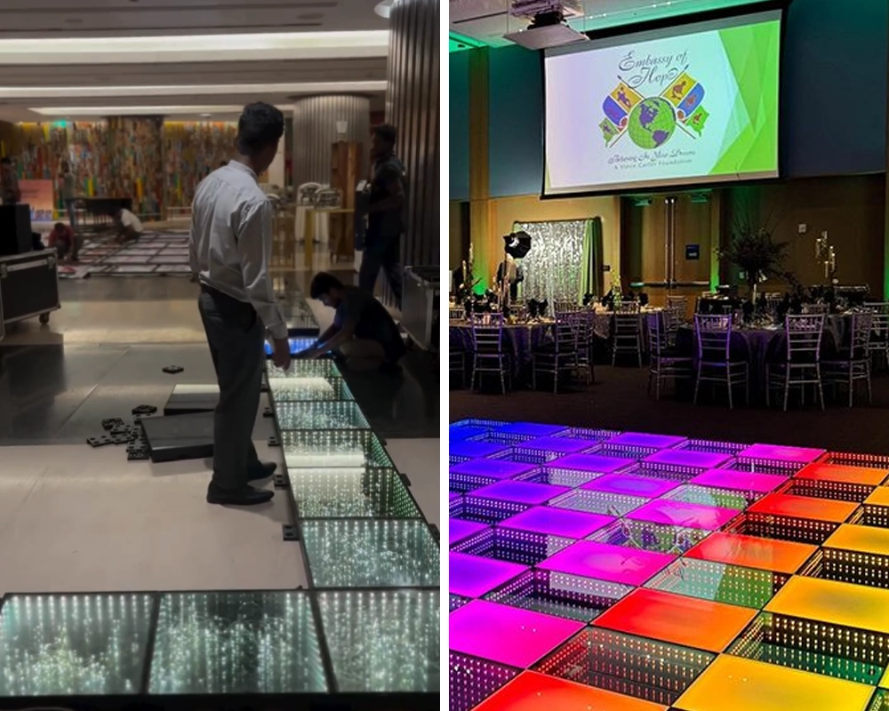 Wedding dance floor rental setup process by professionals