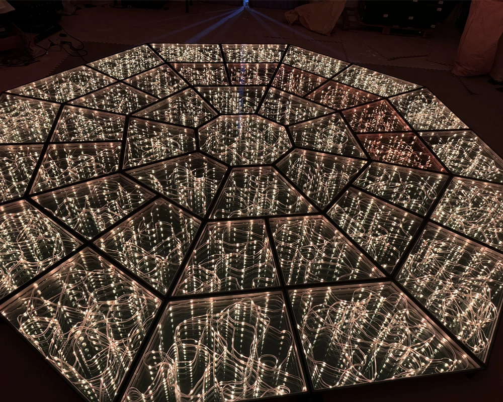 LED dance floor infinity mirror installation