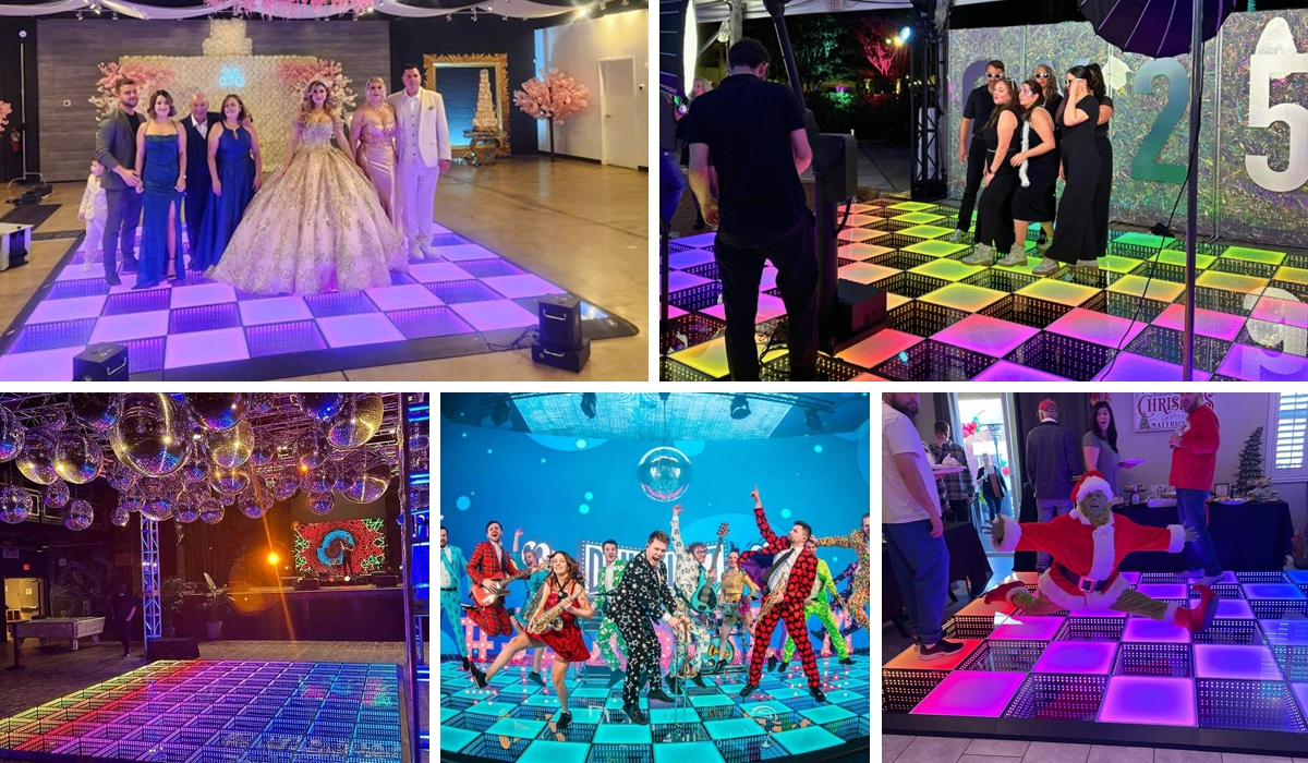 LED dance floors used in weddings, nightclubs, corporate parties, and festivals