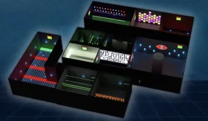 Activate-style interactive game room with LED challenges and sensor-based gameplay