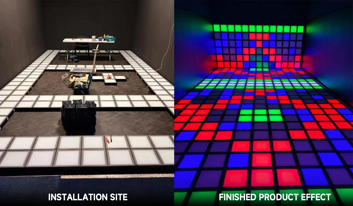 Interactive GameFloor in a factory space, transforming idle area into a fun and profitable entertainment zone