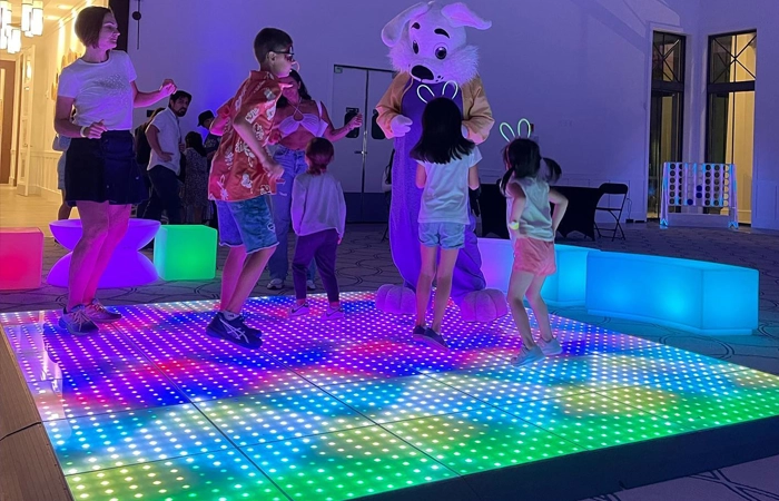 Kids birthday party with magnetic Pixel LED dance floor tiles