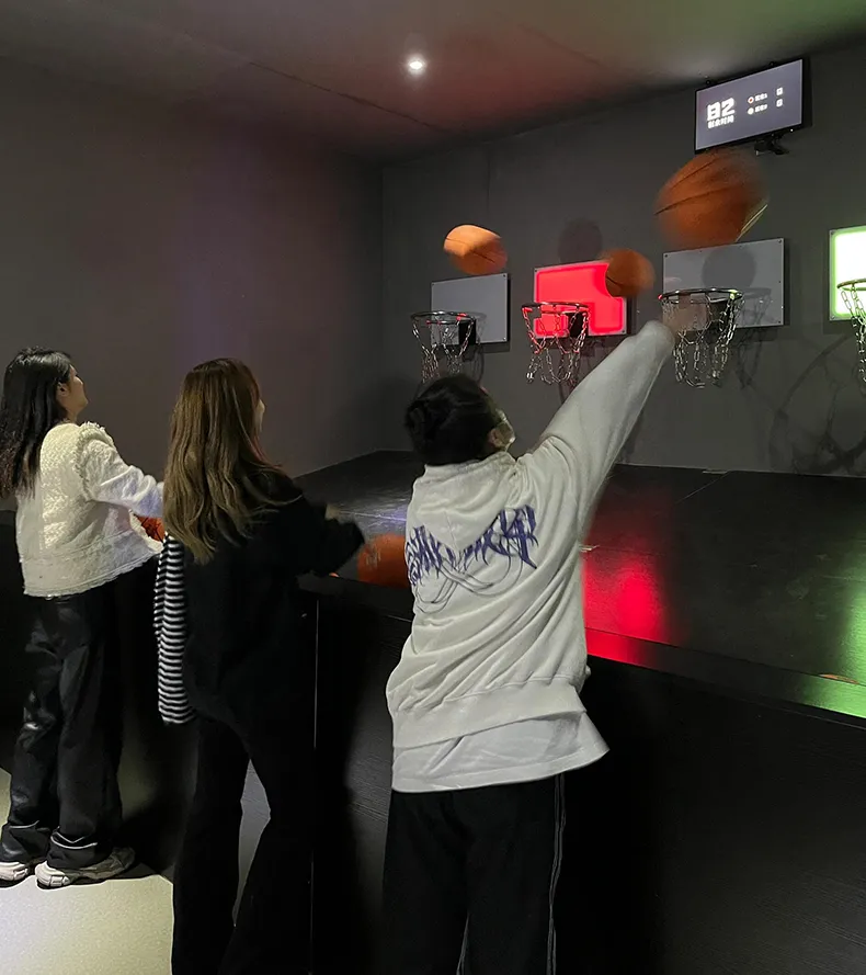 VITCOR Explore Hoops interactive basketball game floor system with LED sensors and digital scoring for active gaming centers.