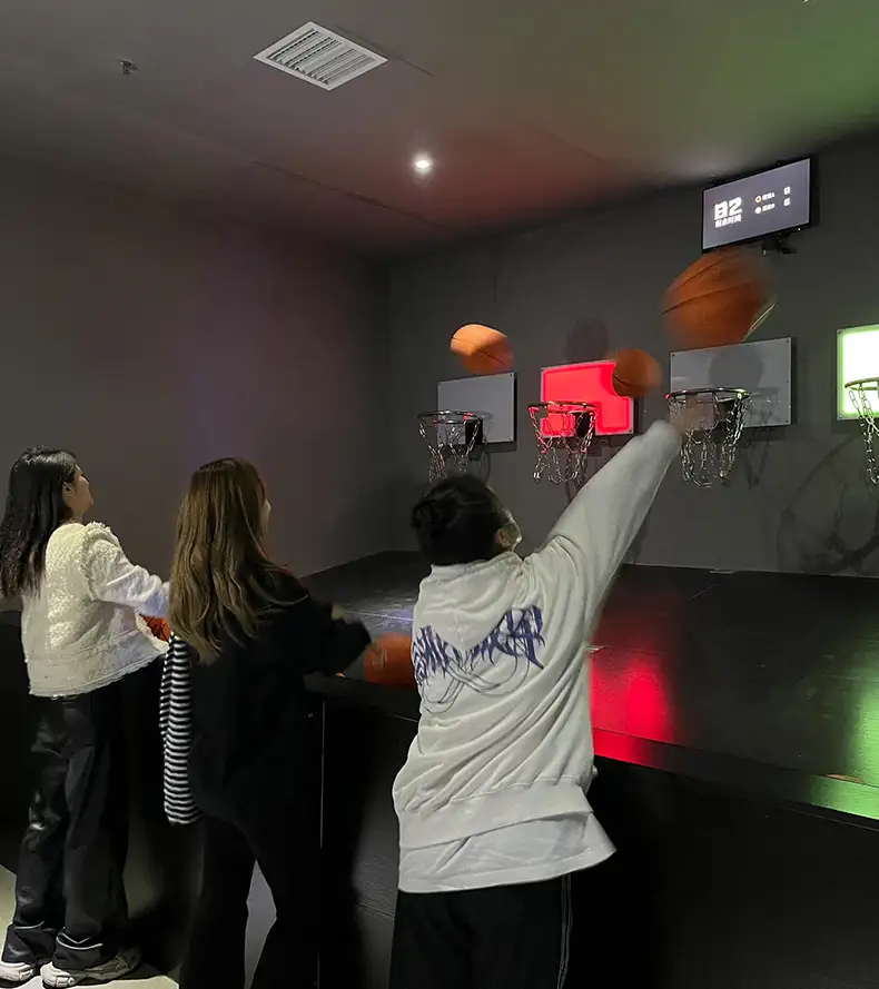 A commercial-grade interactive LED basketball hoop grid game, offering a high-energy experience similar to the popular Activate Explore Hoops room for entertainment centers