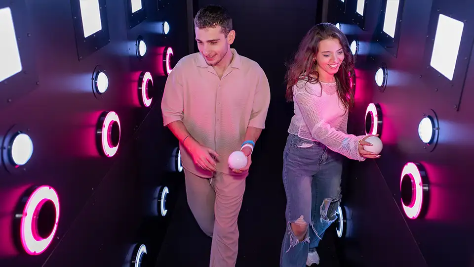 Players cooperating in Pipes interactive game system, real-life interactive gaming for FEC