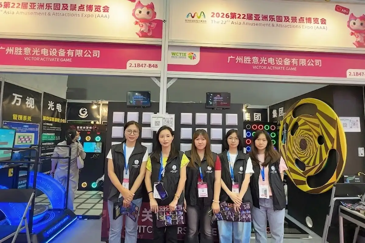 Victor interactive game floor booth at Canton Fair