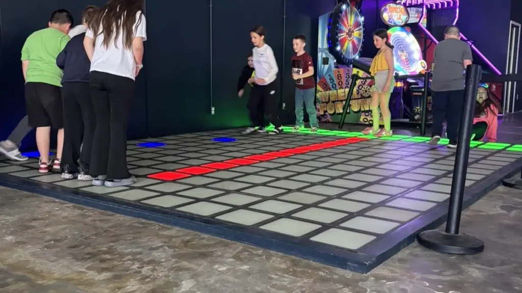 interactive floor games attracting players inside family entertainment center