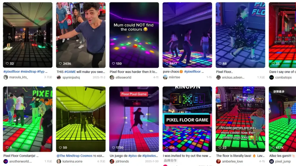 players recording commercial interactive floor games for TikTok and Instagram