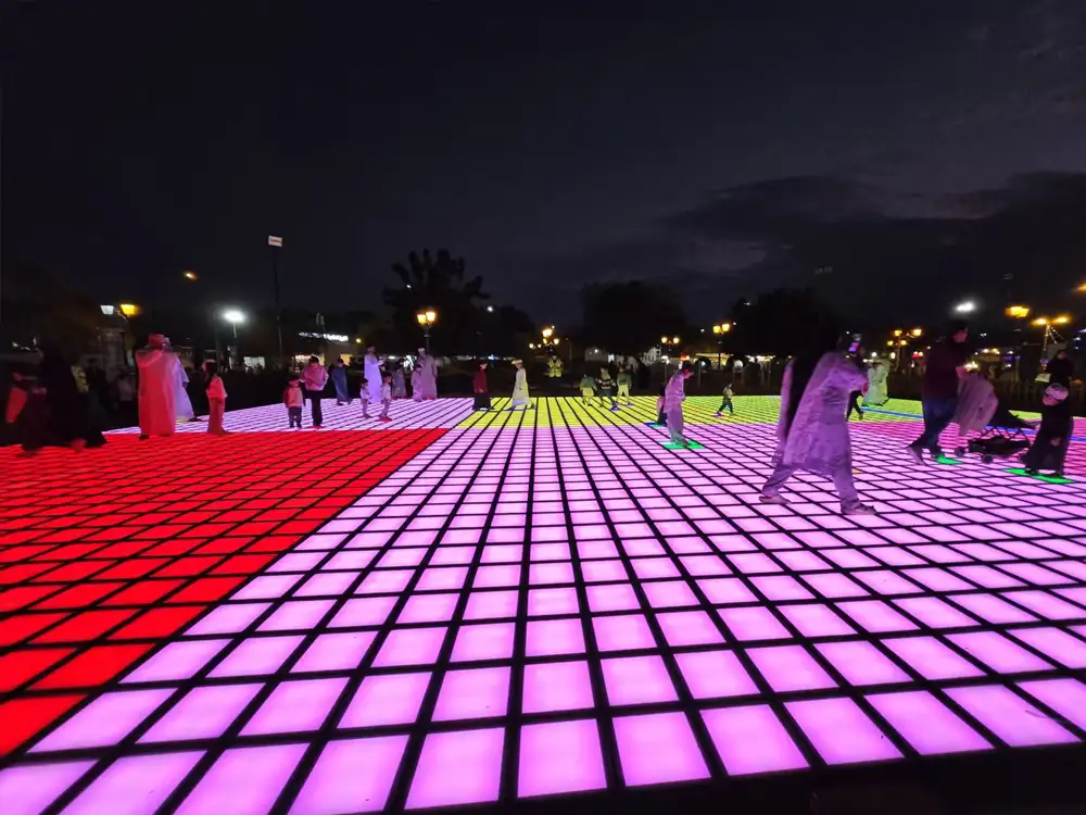 High-impact jumping grid tiles custom engineered by a premium interactive game floor manufacturer for professional trampoline parks