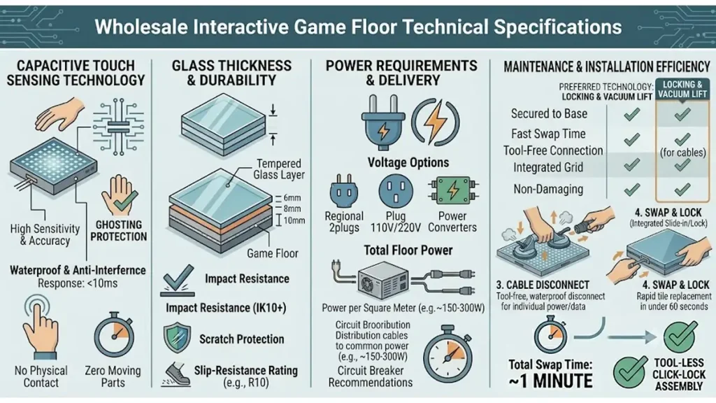 Interactive Game Floor Price Guide: Factory MOQ, OEM Options & Buying Tips for FEC Owners (2026) 5 technical specifications for wholesale interactive game floor orders including sensors glass power requirements and module replacement