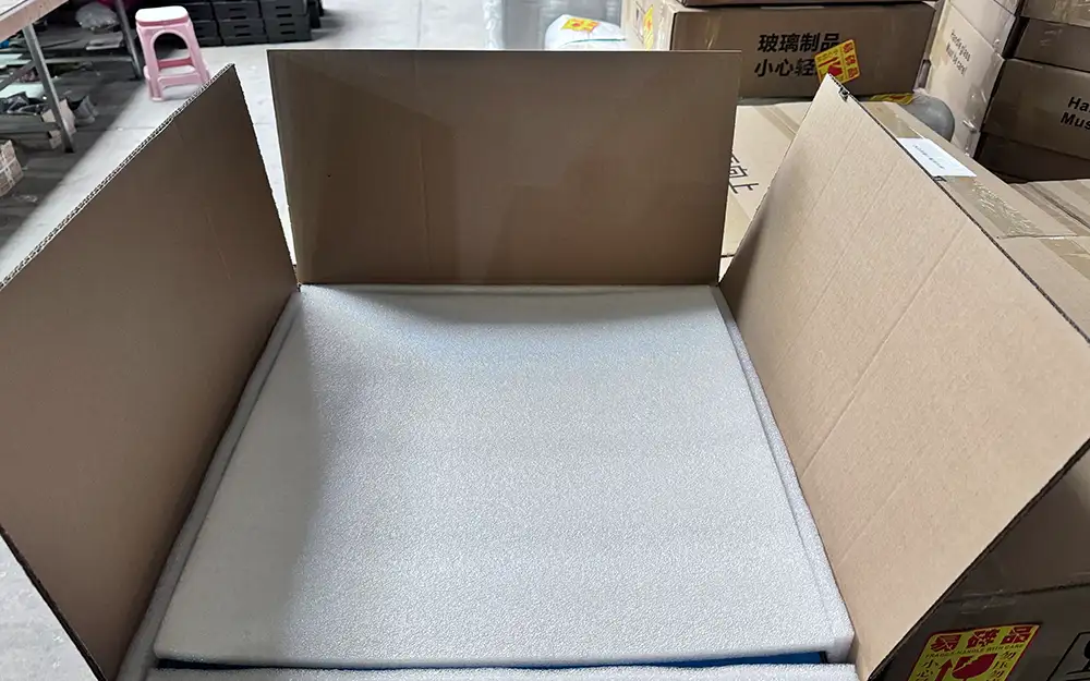 Internal shockproof foam padding and corner protectors for interactive game floor control boxes
