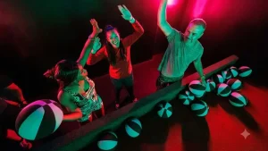 Blog 3 Teams competing in multiplayer mode during an interactive hoops game session inside an active gaming venue