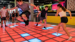 Blog 3 Interactive LED game floor used for gamified group training in a fitness facility