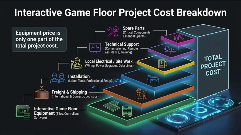 Interactive game floor project cost breakdown including hardware shipping and installation